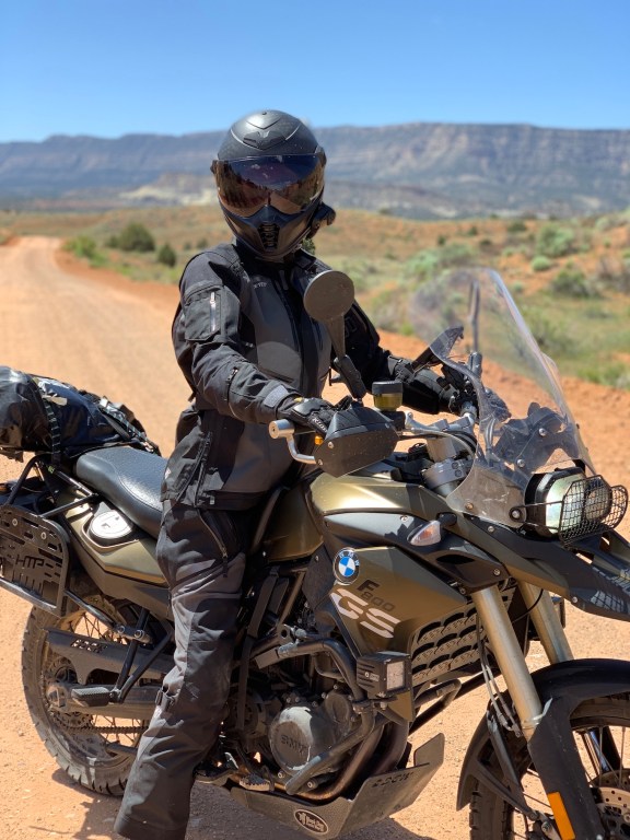 BMW F800 GS on a gravel road in the Utah, USA